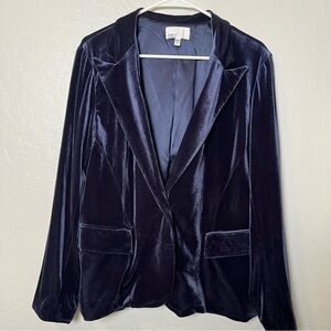 DR2 by Daniel Rainn Peak Lapel Midnight Blue Velvet Blazer Size XL